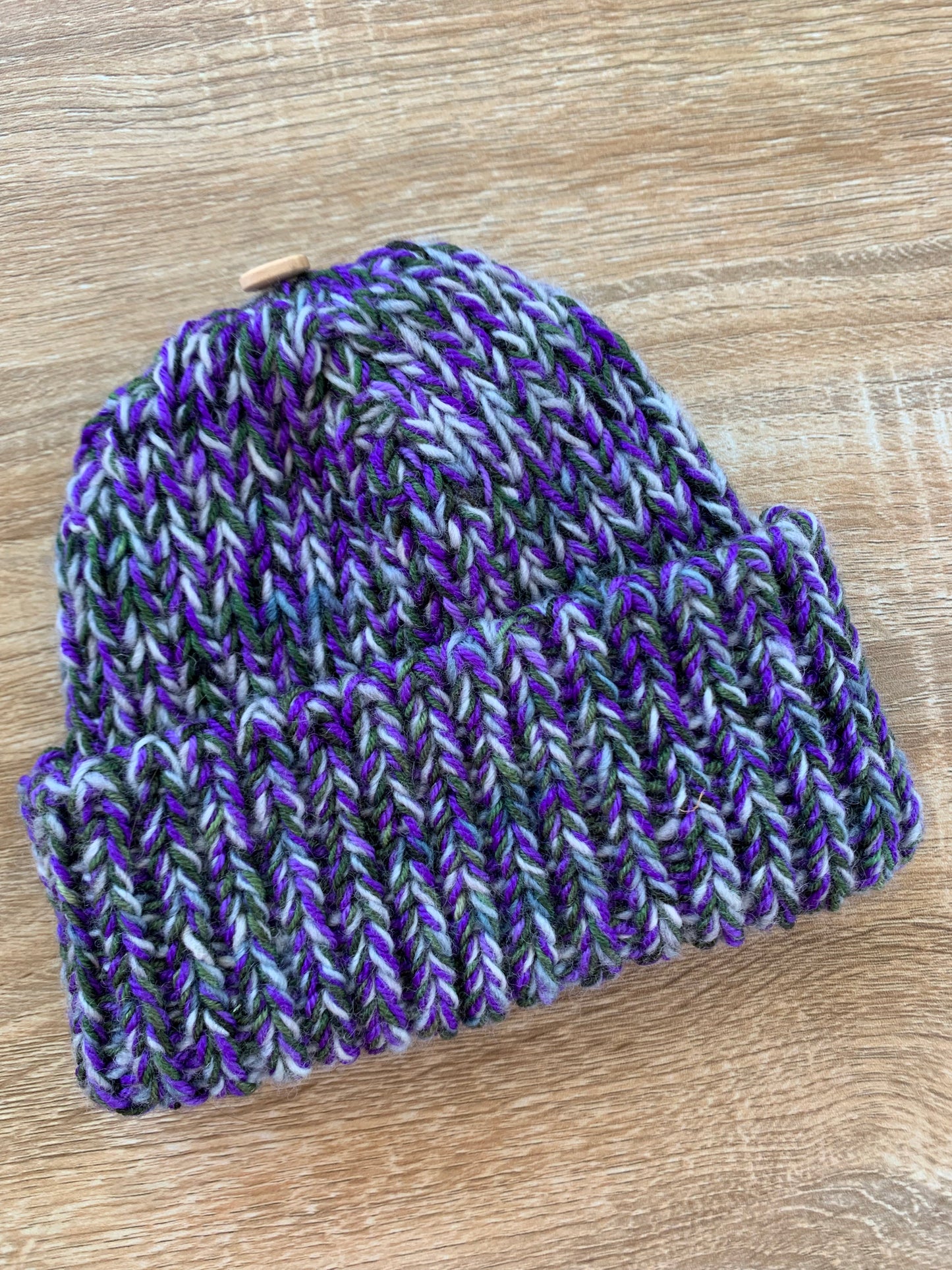 A ‘Born in 2022’ Toddler to Teen knit hat - purple/green/blue marled