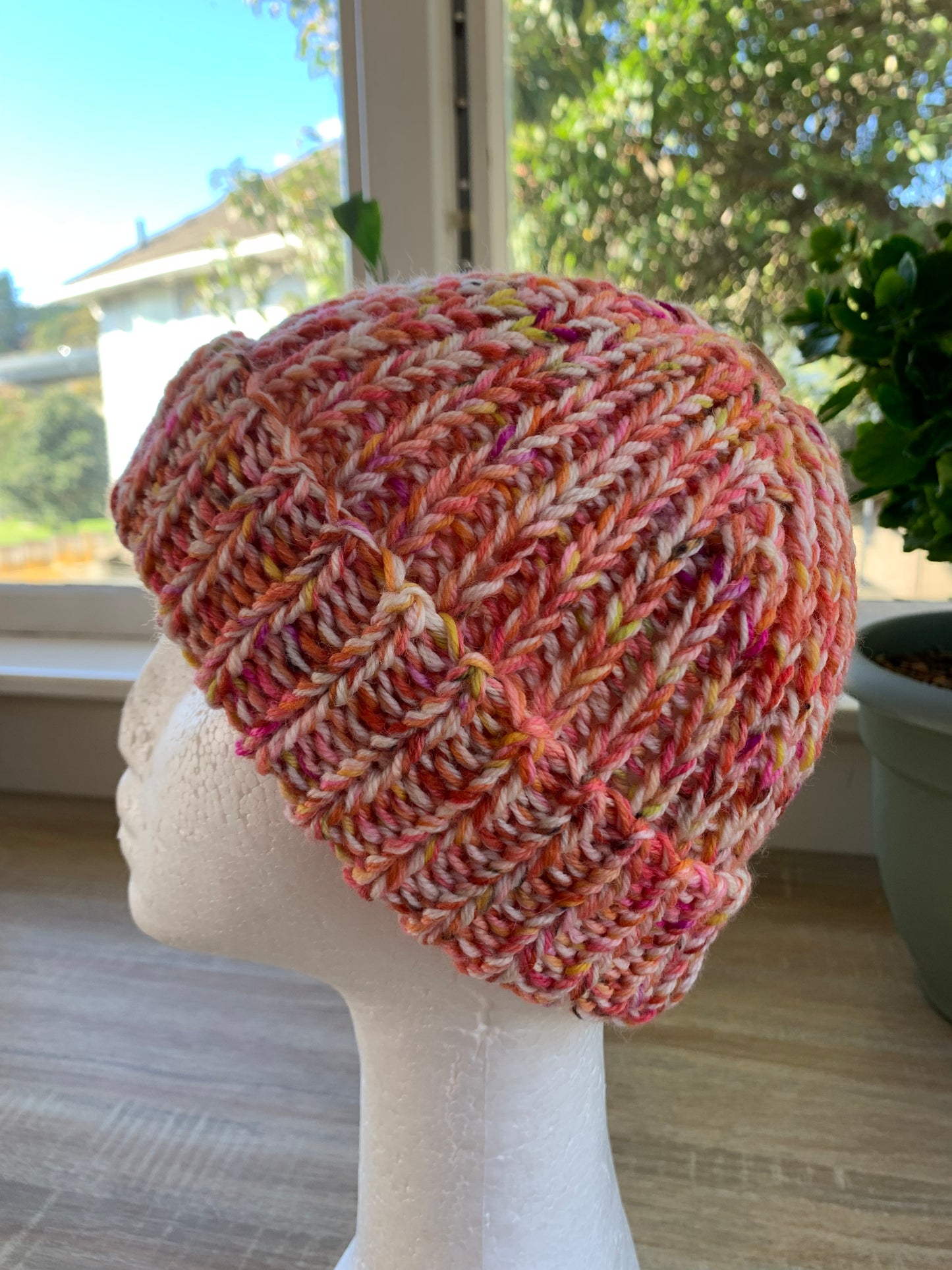 A ‘Born in 2022’ Toddler to Teen knit hat - pink/cream/yellow/peach marled