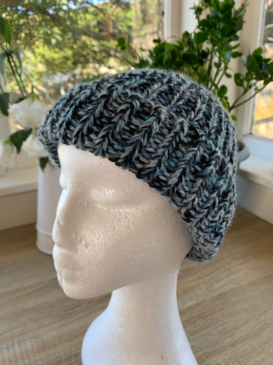 ‘Born in 2022’ Toddler to Teen knit hat - black/blue/peach marled