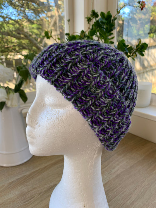 A ‘Born in 2022’ Toddler to Teen knit hat - purple/green/blue marled