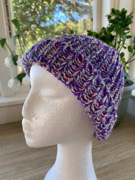 ‘Born in 2022’ Toddler to Teen knit hat - purple/pink/blue marled